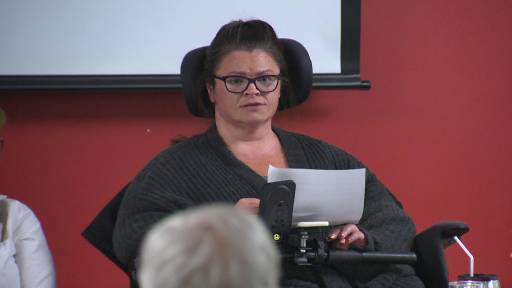 Disability advocate Joanne Larade speaking at a panel discussion in Halifax.